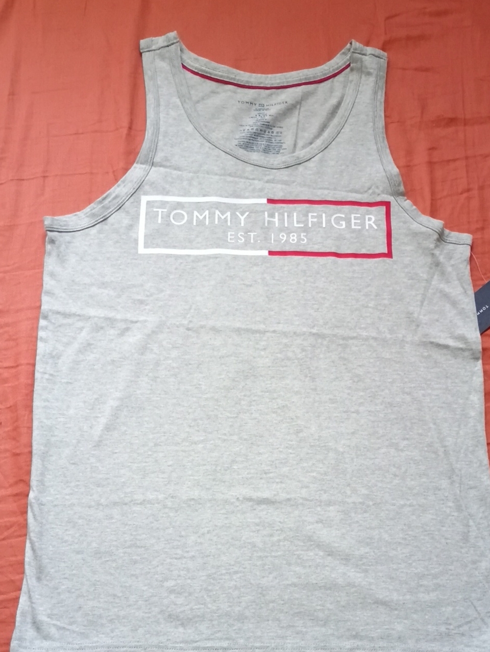 Tommy Hilfiger Light Gray Tank with White and Red Logo
